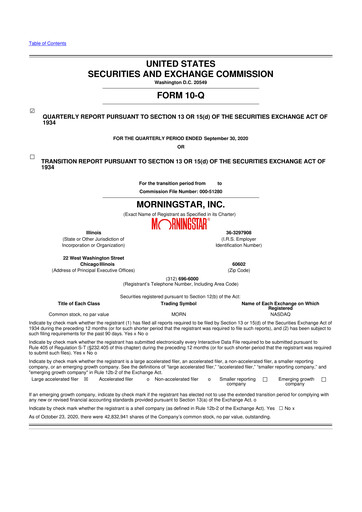 Vorschaubild Morningstar
 10-Q Quartalsbericht 2020 