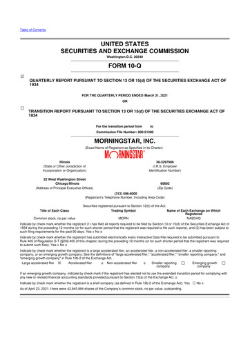 Vorschaubild Morningstar
 10-Q Quartalsbericht 2021 