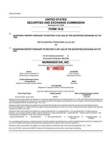 Vorschaubild Morningstar
 10-Q Quartalsbericht 2021 