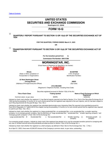 Vorschaubild Morningstar
 10-Q Quartalsbericht 2023 