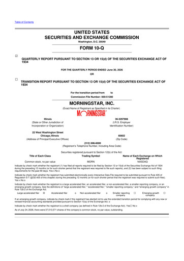 Thumbnail Morningstar
 10-Q Quarterly Report FY2026 