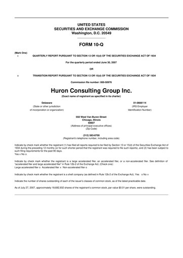 Thumbnail Huron Consulting 10-Q Quarterly Report FY 