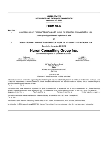 Thumbnail Huron Consulting 10-Q Quarterly Report FY 