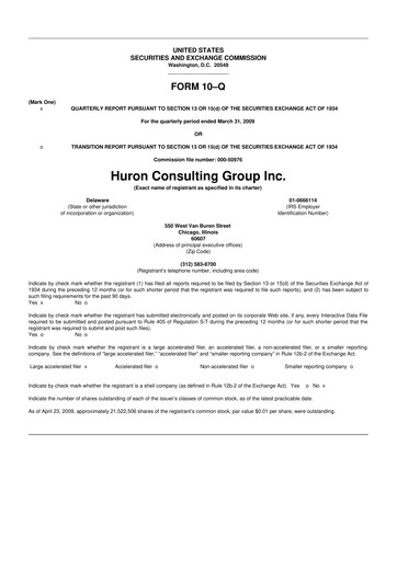 Thumbnail Huron Consulting 10-Q Quarterly Report FY 