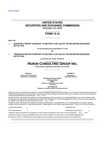 Thumbnail Huron Consulting 10-Q Quarterly Report FY2016 