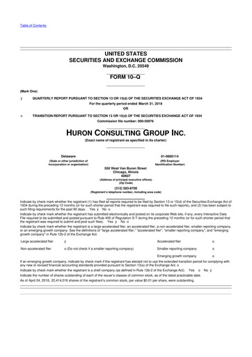 Thumbnail Huron Consulting 10-Q Quarterly Report FY2018 