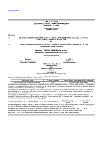 Thumbnail Huron Consulting 10-Q Quarterly Report FY2020 