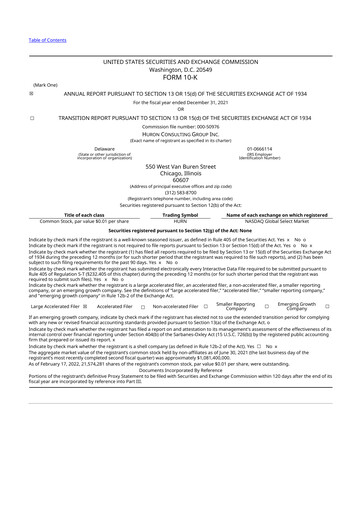 Vorschaubild Huron Consulting 10-K Jahresbericht 2021