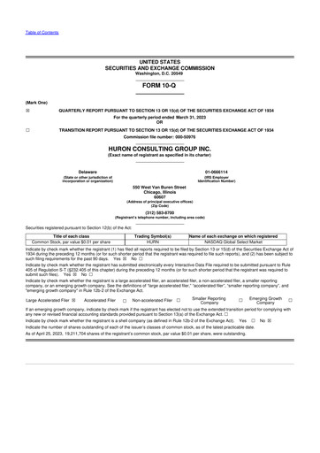 Thumbnail Huron Consulting 10-Q Quarterly Report FY2023 