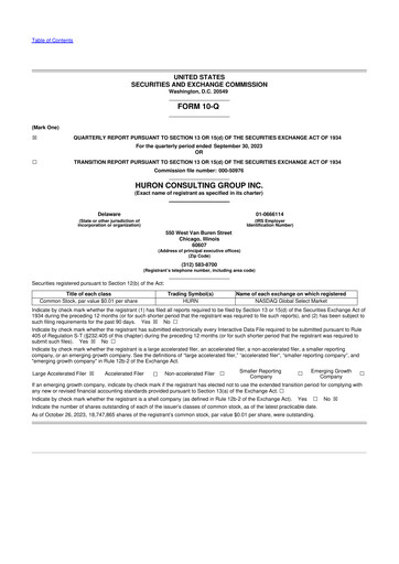 Thumbnail Huron Consulting 10-Q Quarterly Report FY2023 