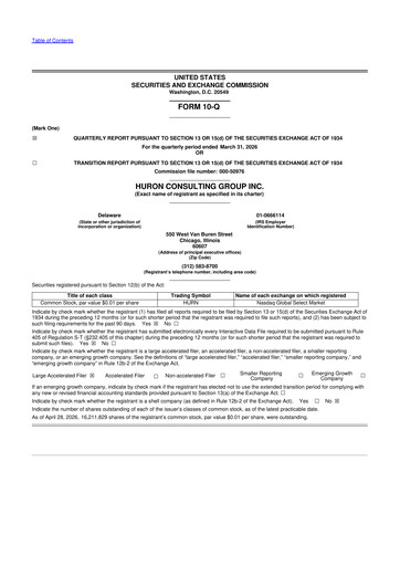 Thumbnail Huron Consulting 10-Q Quarterly Report FY 