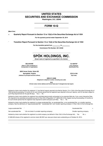Thumbnail Spok Holdings
 10-Q Quarterly Report FY2014 