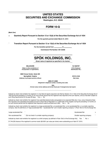 Thumbnail Spok Holdings
 10-Q Quarterly Report FY2015 
