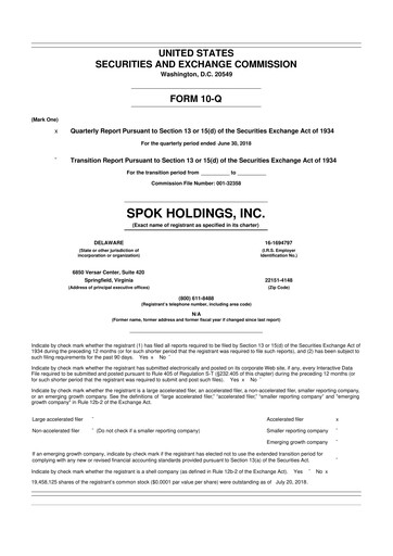 Thumbnail Spok Holdings
 10-Q Quarterly Report FY2018 