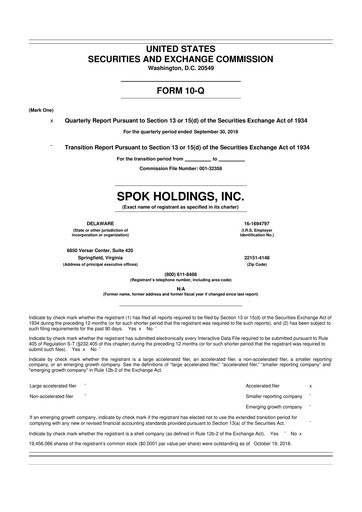 Thumbnail Spok Holdings
 10-Q Quarterly Report FY2018 
