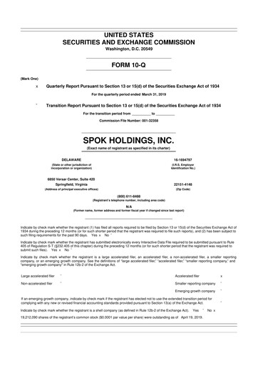 Thumbnail Spok Holdings
 10-Q Quarterly Report FY2019 
