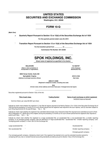 Thumbnail Spok Holdings
 10-Q Quarterly Report FY2019 