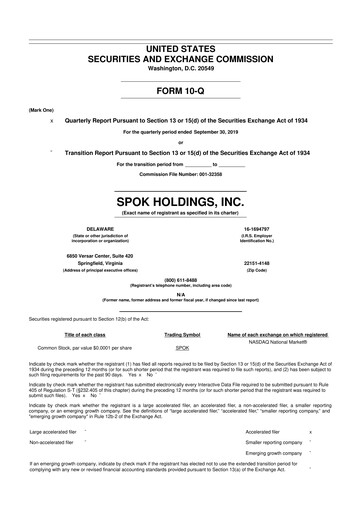 Thumbnail Spok Holdings
 10-Q Quarterly Report FY2019 