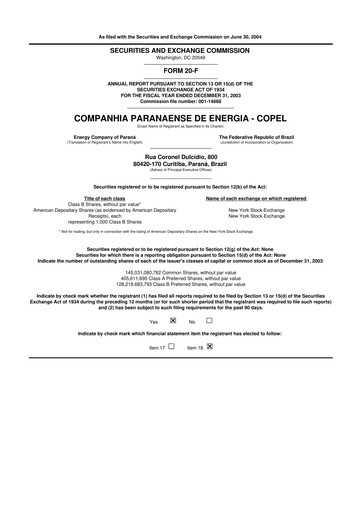 Miniature Companhia Paranaense de Energia (COPEL) 20-F Rapport annuel 