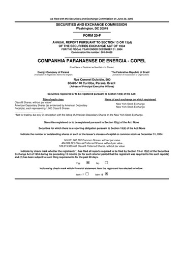 Miniature Companhia Paranaense de Energia (COPEL) 20-F Rapport annuel 