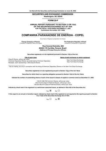 Miniature Companhia Paranaense de Energia (COPEL) 20-F Rapport annuel 