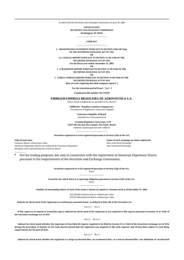 Thumbnail Embraer 20-F Annual Report 