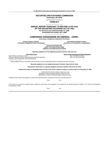 Miniature Companhia Paranaense de Energia (COPEL) 20-F Rapport annuel 