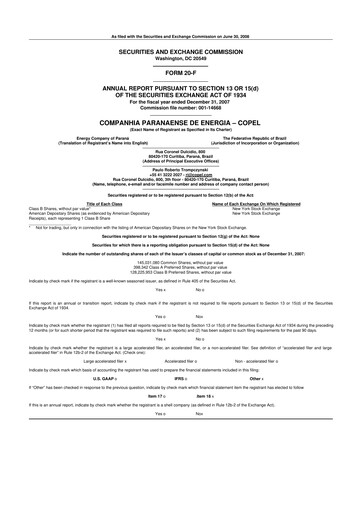 Miniature Companhia Paranaense de Energia (COPEL) 20-F Rapport annuel 