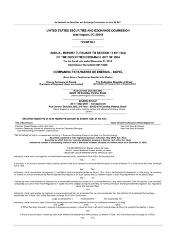 Miniature Companhia Paranaense de Energia (COPEL) 20-F Rapport annuel 