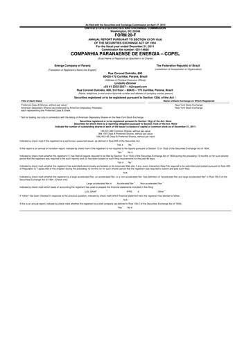 Miniature Companhia Paranaense de Energia (COPEL) 20-F Rapport annuel 