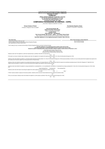Miniature Companhia Paranaense de Energia (COPEL) 20-F Rapport annuel 