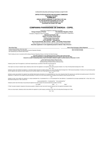 Miniature Companhia Paranaense de Energia (COPEL) 20-F Rapport annuel 