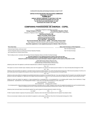 Miniature Companhia Paranaense de Energia (COPEL) 20-F Rapport annuel 