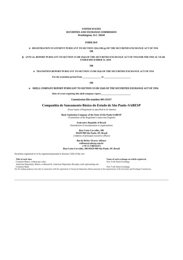 Miniature Sabesp 20-F Rapport annuel 2018