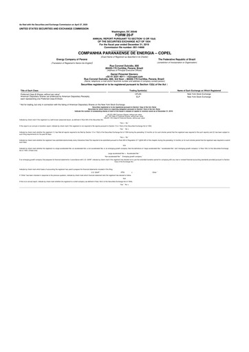 Miniature Companhia Paranaense de Energia (COPEL) 20-F Rapport annuel 2019