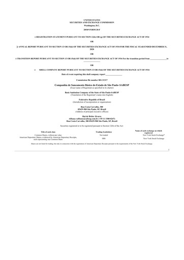 Miniature Sabesp 20-F Rapport annuel 2020