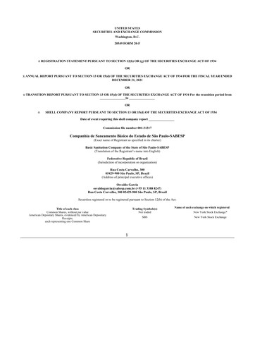 Miniature Sabesp 20-F Rapport annuel 2021