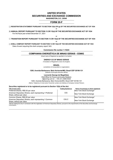 Vorschaubild Cemig 20-F Jahresbericht 2021