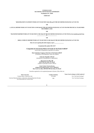 Miniature Sabesp 20-F Rapport annuel 2022