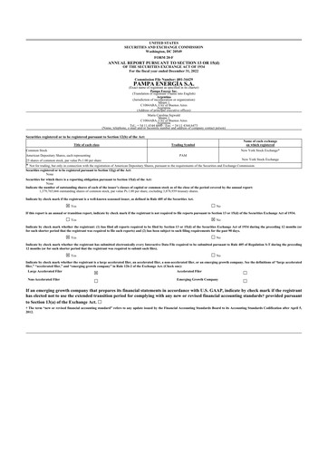 Miniature Pampa Energía
 20-F Rapport annuel 2022