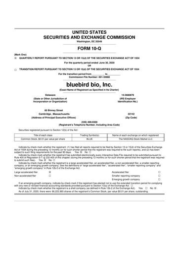 Thumbnail bluebird bio
 10-Q Quarterly Report FY2020 