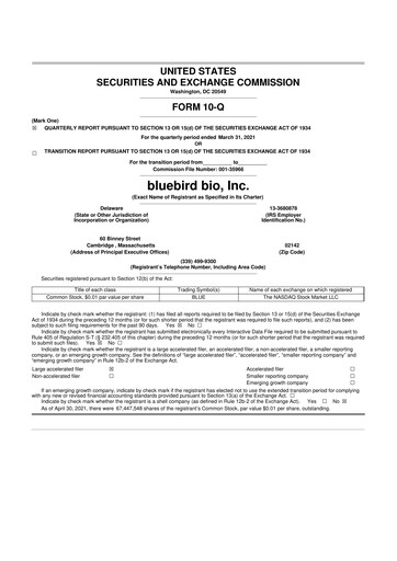 Thumbnail bluebird bio
 10-Q Quarterly Report FY2021 