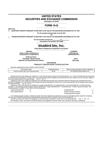 Thumbnail bluebird bio
 10-Q Quarterly Report FY2021 