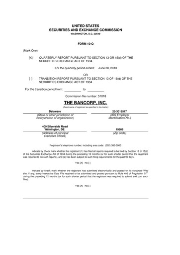 Thumbnail The Bancorp, Inc. 10-Q Quarterly Report FY2013 