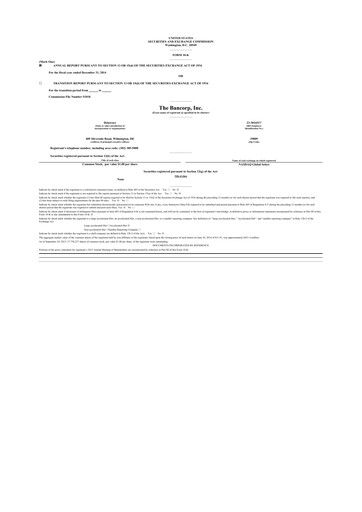 Vorschaubild The Bancorp, Inc. 10-K Jahresbericht 2014