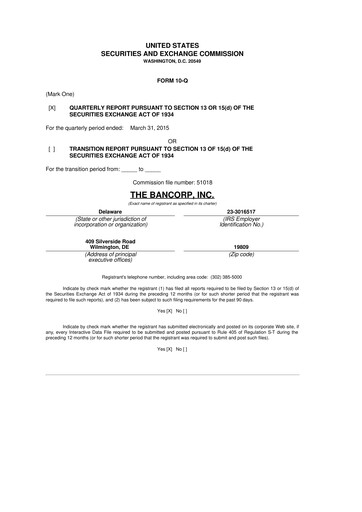 Thumbnail The Bancorp, Inc. 10-Q Quarterly Report FY2015 