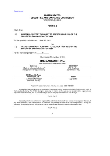 Thumbnail The Bancorp, Inc. 10-Q Quarterly Report FY2015 