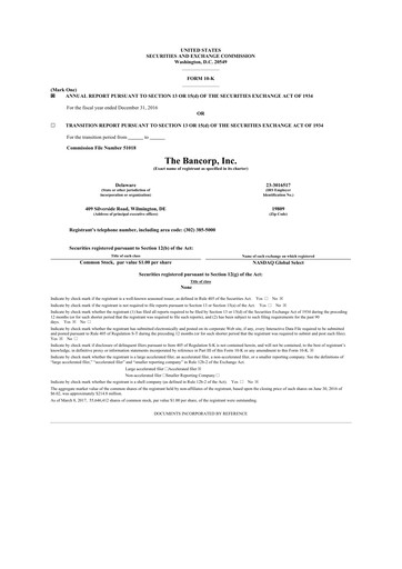 Vorschaubild The Bancorp, Inc. 10-K Jahresbericht 2016