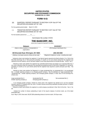 Thumbnail The Bancorp, Inc. 10-Q Quarterly Report FY2018 