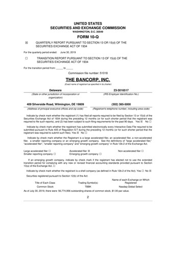 Thumbnail The Bancorp, Inc. 10-Q Quarterly Report FY2019 